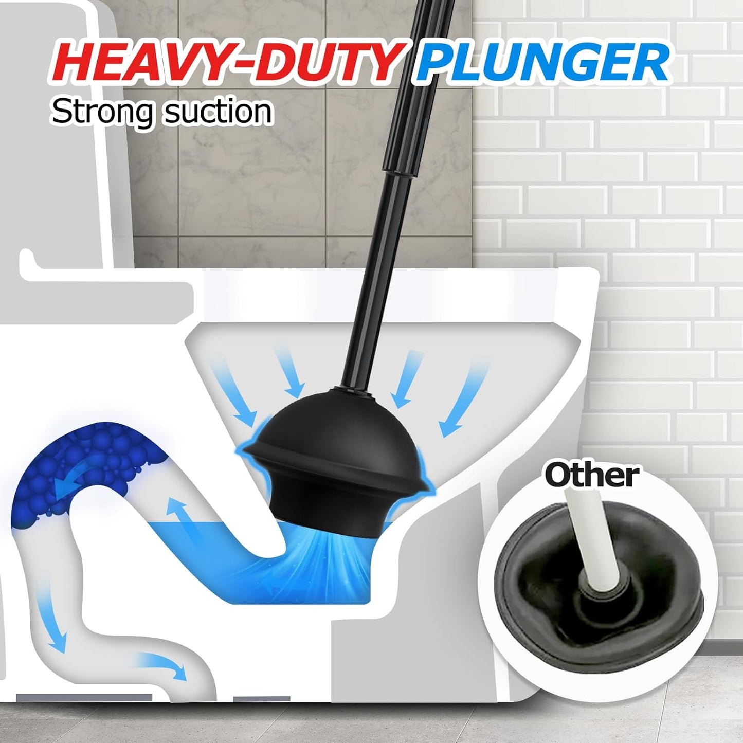 2-in-1 Toilet Plunger and Brush Set | Extended Handle Plunger & Toilet Bowl Brush Combo | Bathroom Cleaning Tools & Supplies