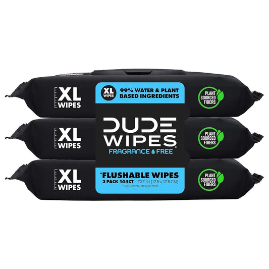 Flushable Wipes – 3-Pack (144 Count) | Extra-Large, Unscented Adult Wet Wipes with Vitamin E & Aloe | Septic & Sewer Safe