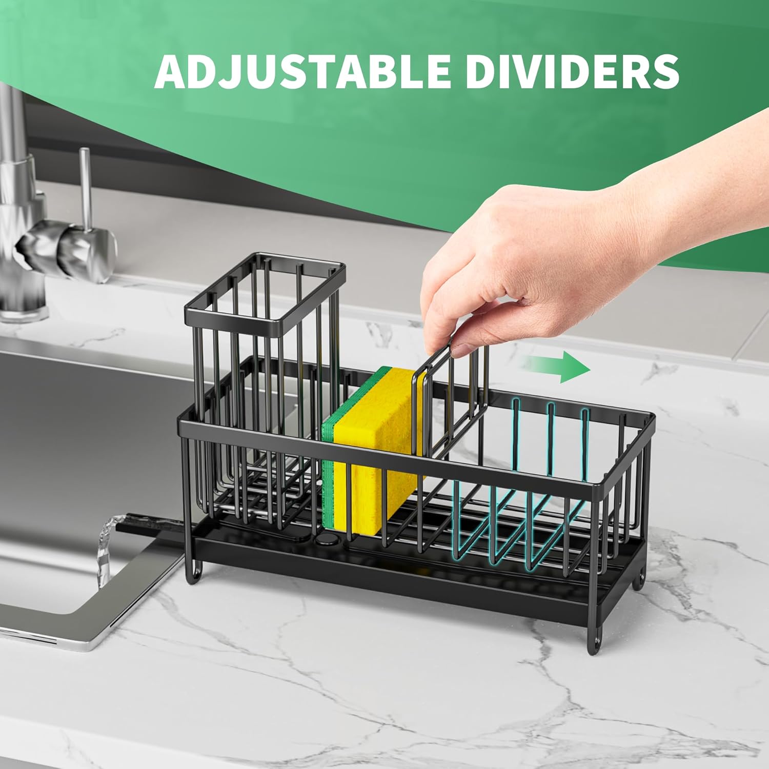 Professional Kitchen Sink Organizer with Brush Holder, Rustproof 304 Stainless Steel Caddy, and Soap Dispenser