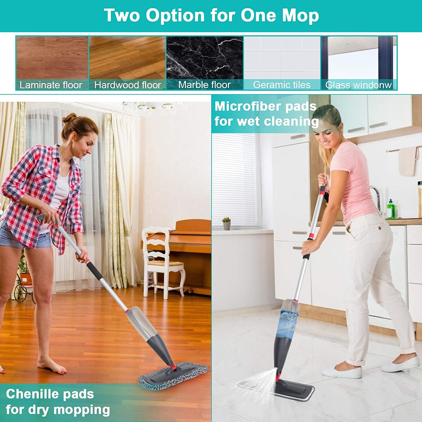 **Spray Mop for Floor Cleaning – Wet & Dry Microfiber Mop with 800ML Refillable Bottle & 3 Washable Pads for Hardwood, Laminate, Tile & More**