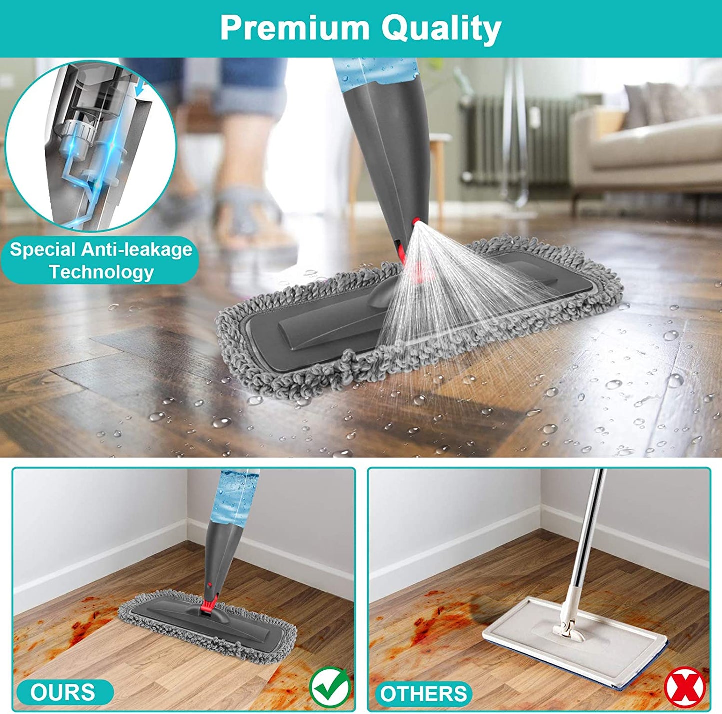 **Spray Mop for Floor Cleaning – Wet & Dry Microfiber Mop with 800ML Refillable Bottle & 3 Washable Pads for Hardwood, Laminate, Tile & More**